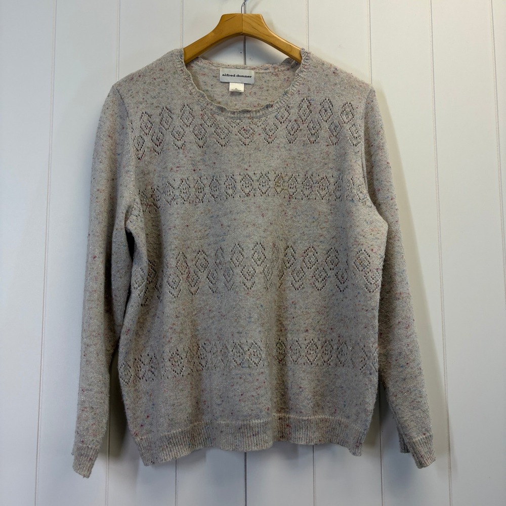 Vintage Alfred Dunner Old Money Pointelle Sweater Women XL Glittery Grannycore